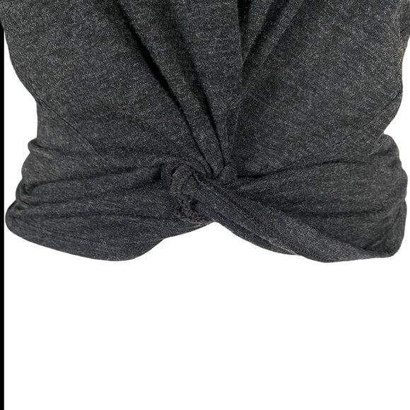 Women's black heather crewneck short sleeve stretchy soft tie front crop top - Picture 5 of 5